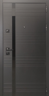 Металлическая современная дверь с черными панелями МДФ и вертикальной полосой