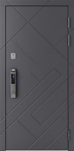Стальная дверь с биометрическим замком и фрезерованными плитами МДФ графит